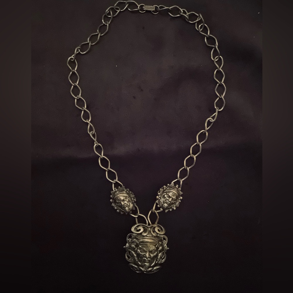 #241 Vintage Selro Style Asian Face Necklace Mandarin Scholar Selini 1950s